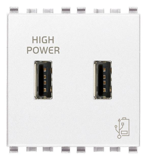 UNIDAD ALIMENTACION USB 5V.  2.1A. 2 MOD. 120-230V. BLANCO EIKON VIMAR